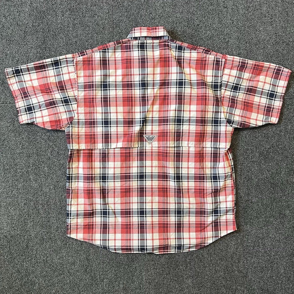 Columbia Super Bahama Shirt Mens M Red Black Plaid Short Sleeve Fishing Vented - Picture 4 of 6